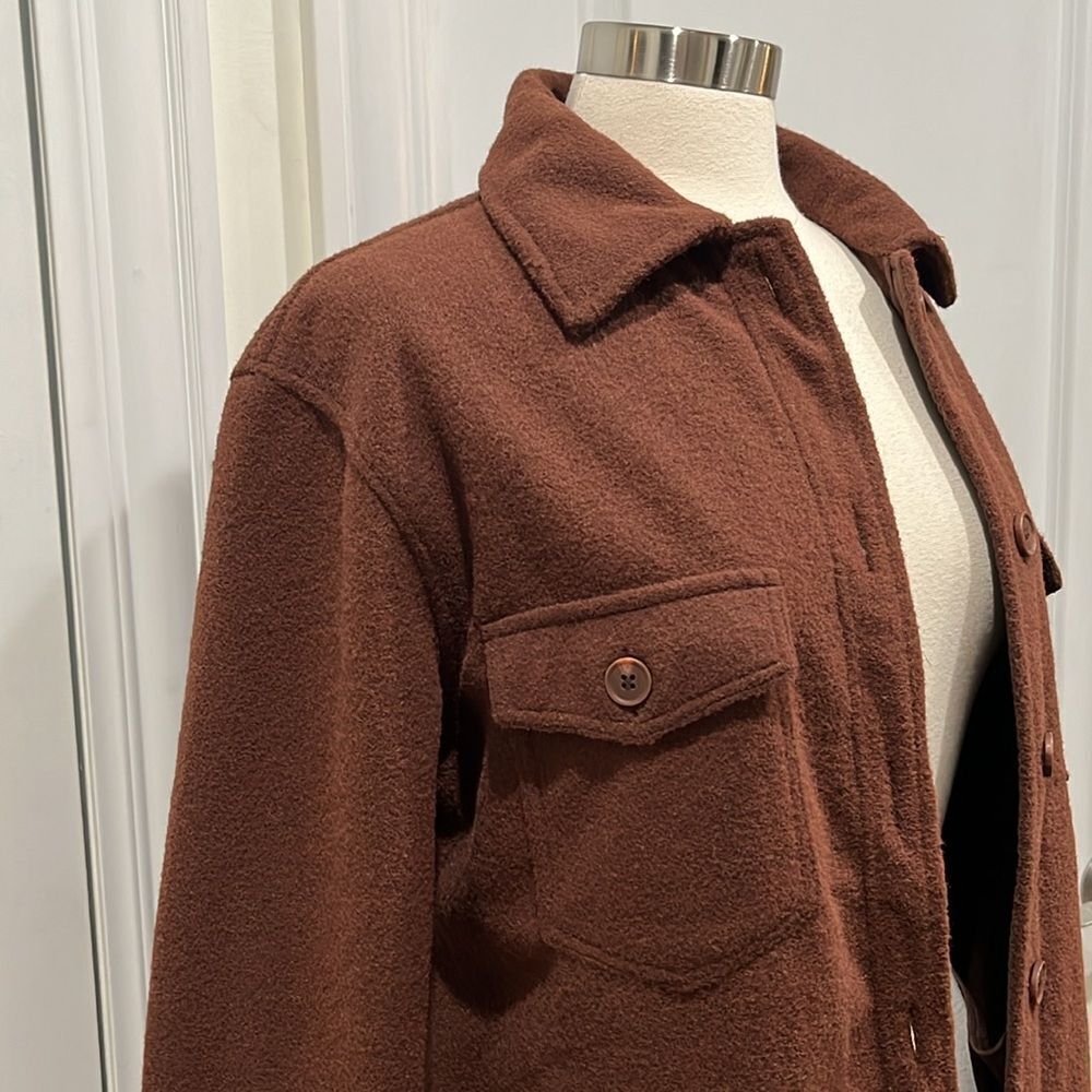 New! Joie Fleece Shirt Jacket Shacket Brown Button Down Size Medium - Picture 2 of 14